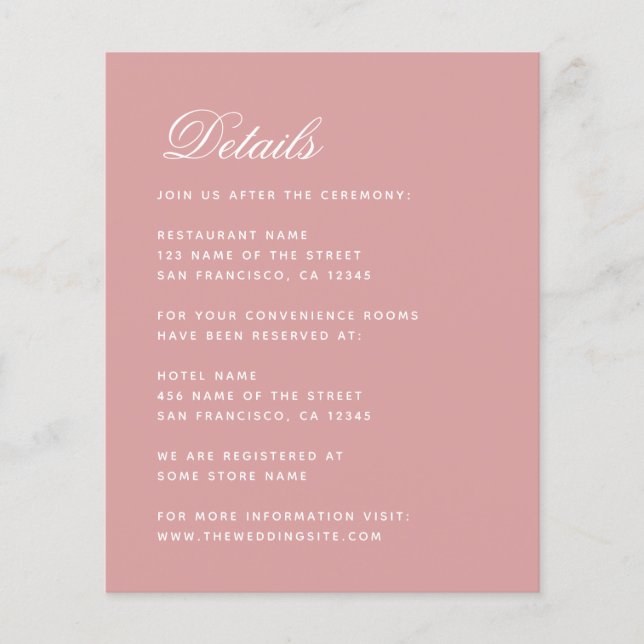Detalles de Boda Simples con Tarjeta de Rosa Polvo (Anverso)