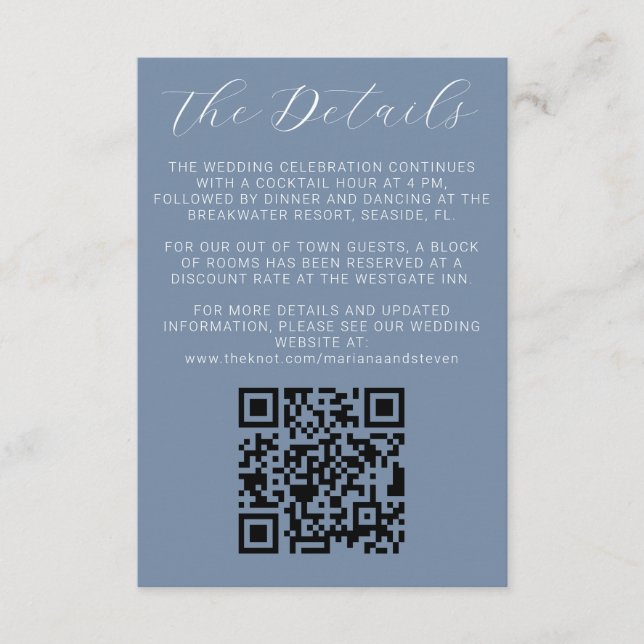 Detalles de Invitación de Boda Azul Polvoriento Mo (Anverso)