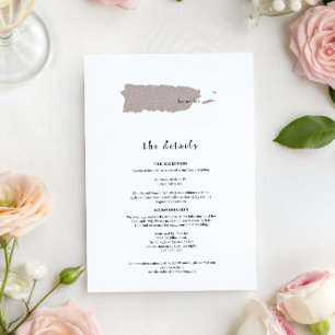 Detalles de la elegante invitación de boda en Puer