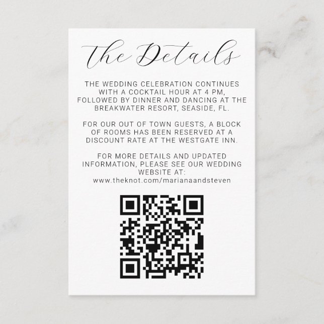 Detalles de la invitación a la boda blanca Minimal (Anverso)