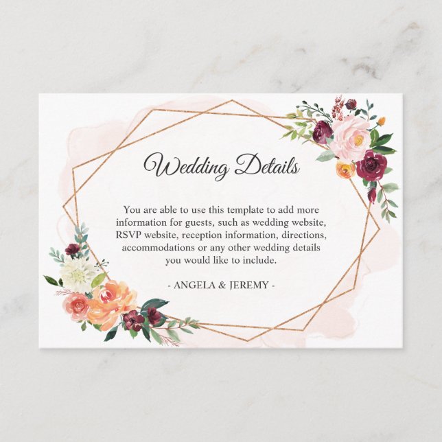 Detalles de la moderna recepción romántica de boda (Anverso)