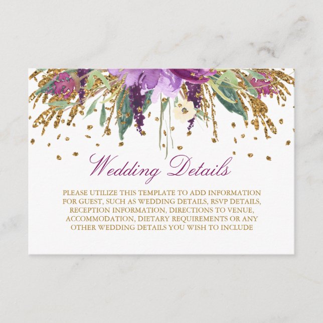 Detalles de la recepción de boda con brillo floral (Anverso)