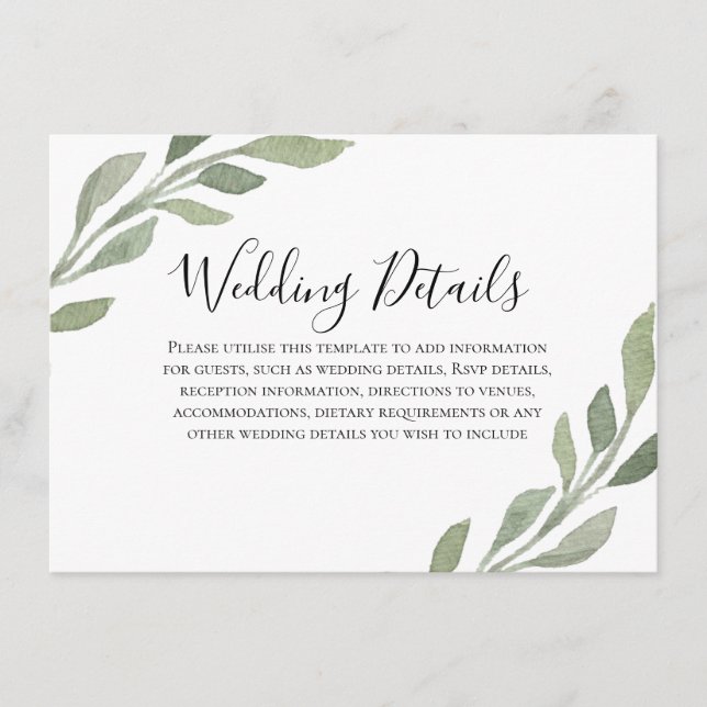 Detalles de la recepción de boda de hoja de verde  (Anverso)