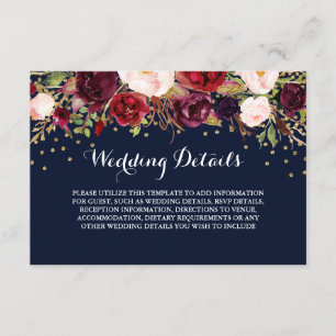 Detalles de la recepción de boda Floral Burgundy N
