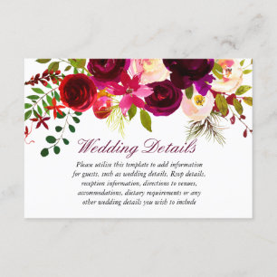 detalles de la recepción de boda floral de Borgoña