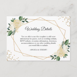 Detalles de la recepción de boda floral dorada y v