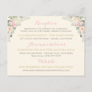 Detalles de la recepción de boda floral sonrosada