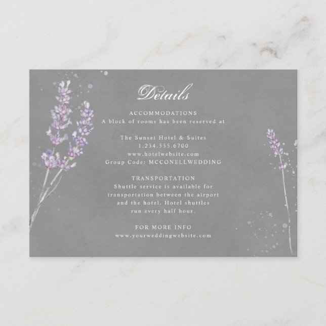 Detalles de la recepción de la boda de lavanda gri (Anverso)