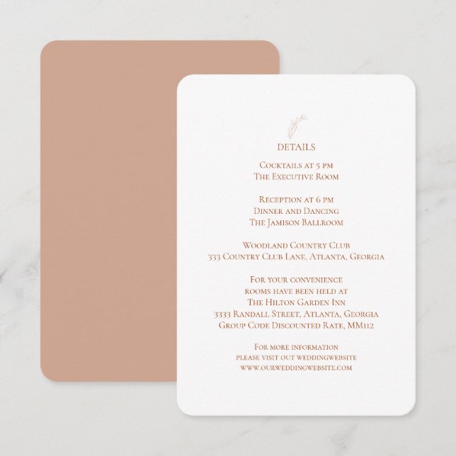 Detalles de la recepción de Terracota White Weddin (Anverso / Reverso)