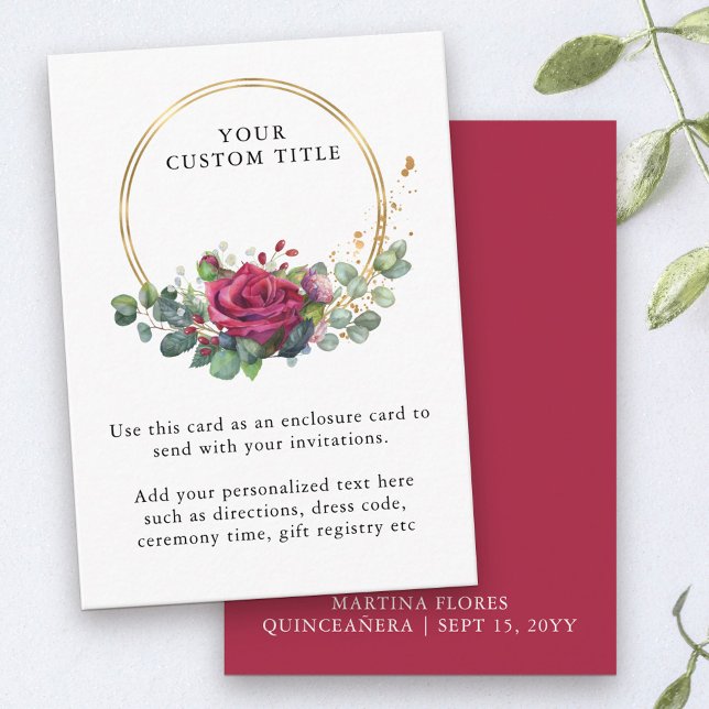 Detalles de la recepción del Personalizado Rosa Ro (Create your own enclosure card with any additional information to accompany your invitations)