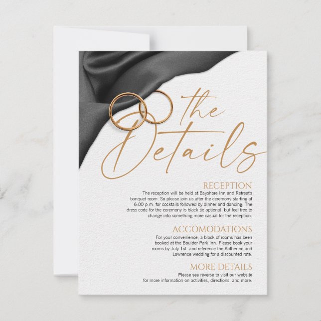 Detalles de la tarjeta de boda de terciopelo negro (Anverso)