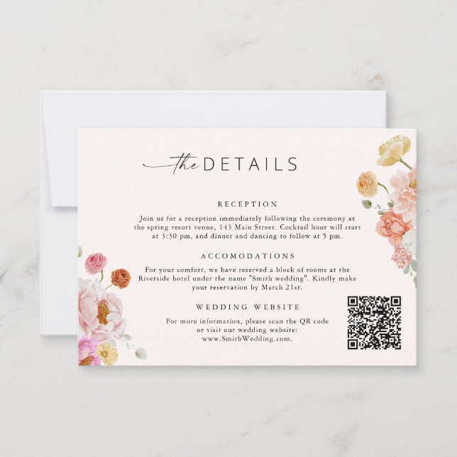 Detalles de la tarjeta de boda del código QR flora (Anverso)