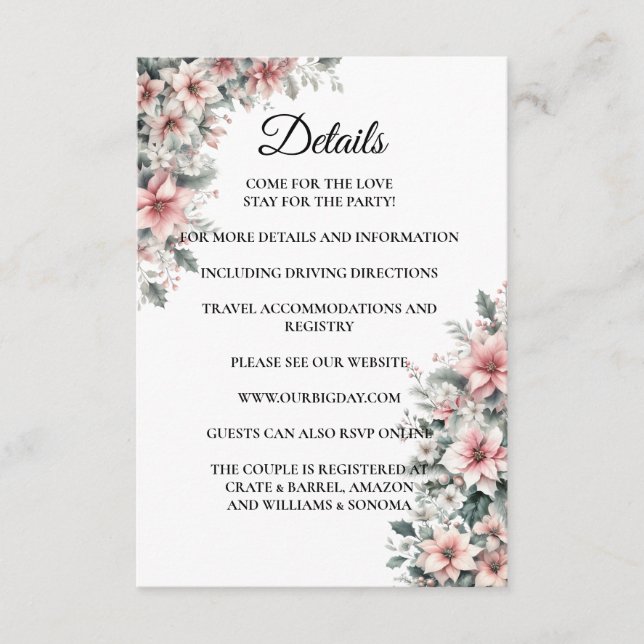 Detalles de la tarjeta de cierre floral Pink Poins (Anverso)