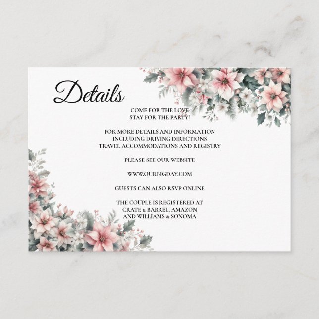 Detalles de la tarjeta de envoltura floral de Poin (Anverso)