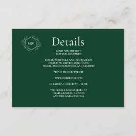 Detalles de la tarjeta de envolvente verde esmeral