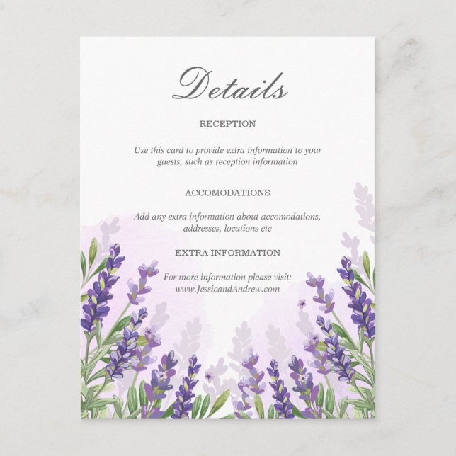 Detalles de la tarjeta de información de Boda Lave (Anverso)
