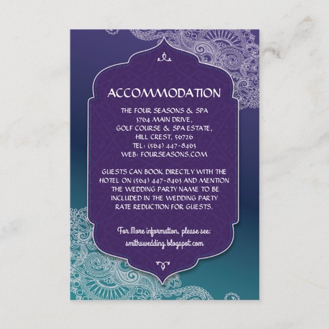 Detalles de las tarjetas de boda de alojamiento He (Anverso)