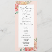 Detalles de menú de boda floral acuarela Ceremonia