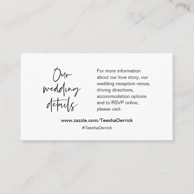 Detalles de nuestro boda, sitio web, RSVP, Tarjeta (Anverso)