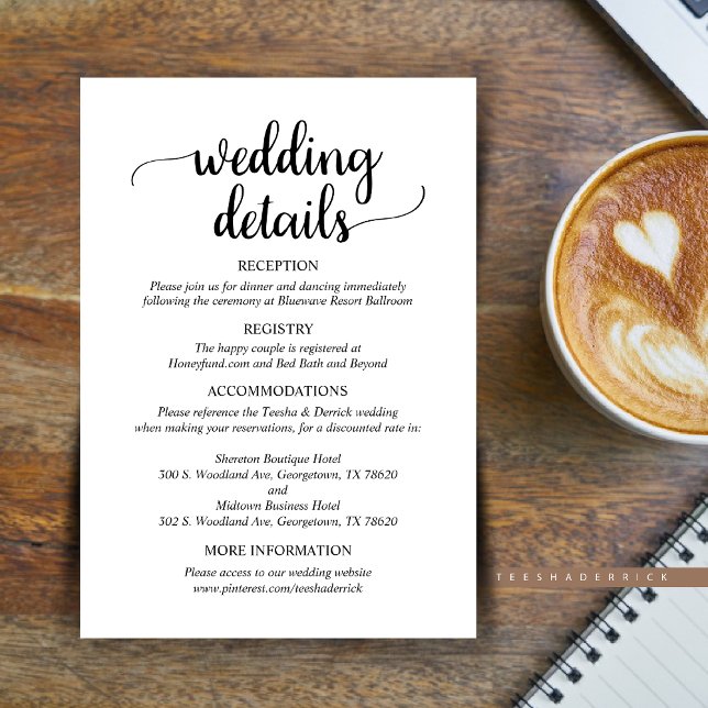 Detalles de nuestro Boda, Tarjeta de Gabinete de S (Our Wedding Details Enclosed Card, Reception, RSVP, Hotels and Website, in Rustic Themed.)