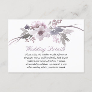 Detalles de recepción de boda floral morada de inv