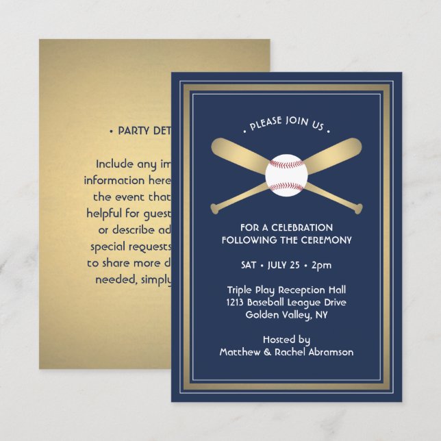Detalles de Recepción y Fiesta con Tema de Béisbol (Anverso / Reverso)