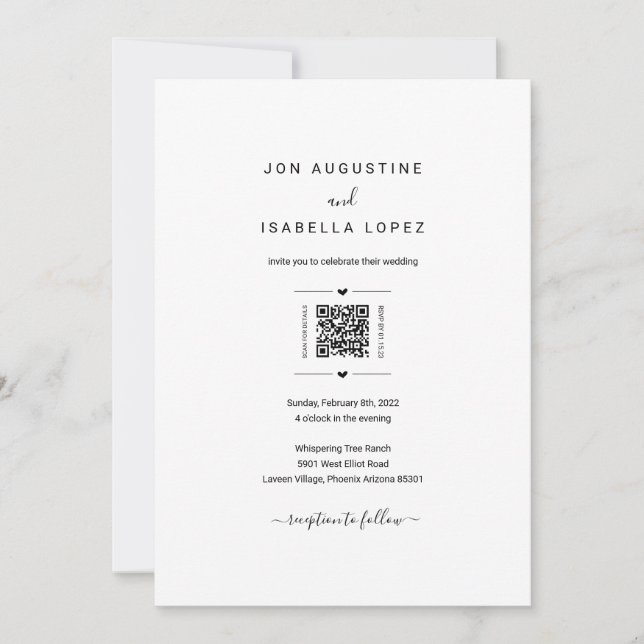 Detalles de RSVP de código QR de invitación de bod (Anverso)
