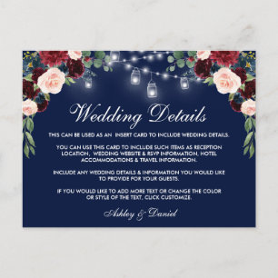 Detalles del Boda Azul Borgoña Insertar Tarjeta B