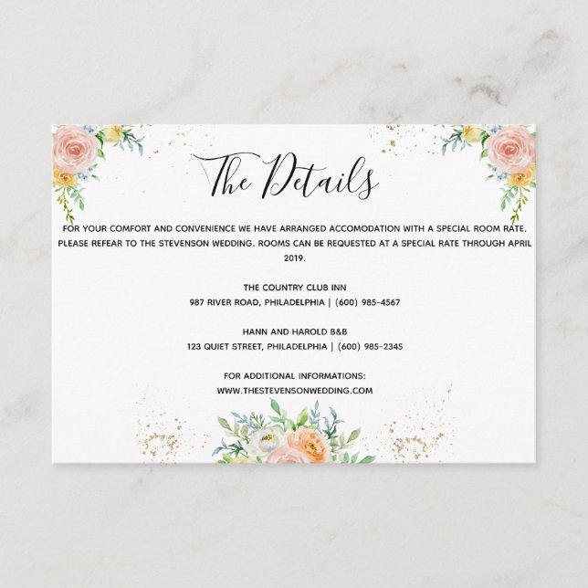 Detalles del boda floral insertar tarjeta dorado r (Anverso)