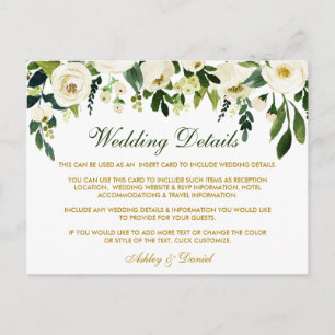 Detalles del Boda floral verde Insertar tarjeta