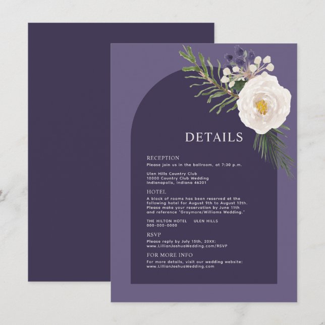 Detalles del Boda morado botánico blanco de invier (Anverso / Reverso)