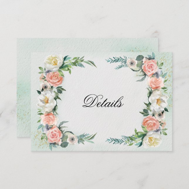 Detalles del boda | Tarjeta de Rosas de acuarela (Anverso / Reverso)