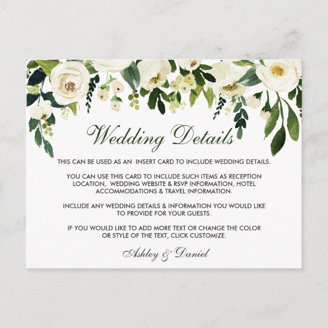 Detalles del Boda verde floral Insertar tarjeta (Anverso)