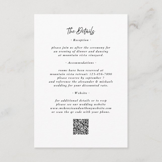 Detalles del código QR Tarjeta de gabinete de Boda (Anverso)