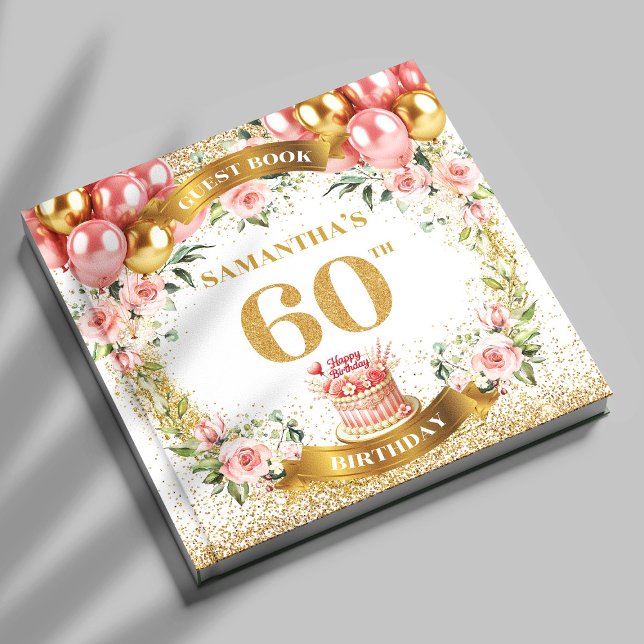 Detalles del libro de oro del Boho 60 cumpleaños (Lovely Boho 60th Birthday Guest Book Gold Details

)