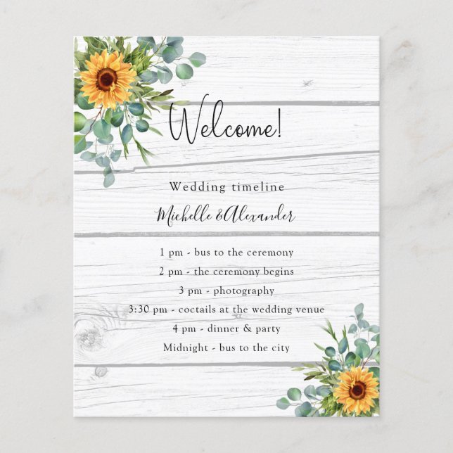 Detalles del programa de boda Sunflowers eucalyptu (Anverso)