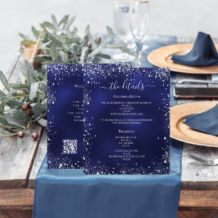 Detalles del programa de bodas azul marino de plat