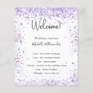 Detalles del programa de bodas de purpurinas viole