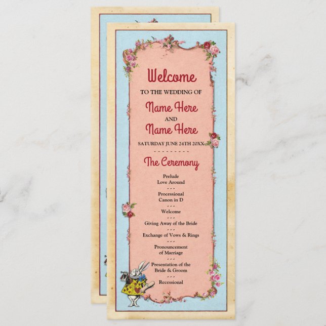 Detalles del programa de la boda floral del conejo (Anverso / Reverso)