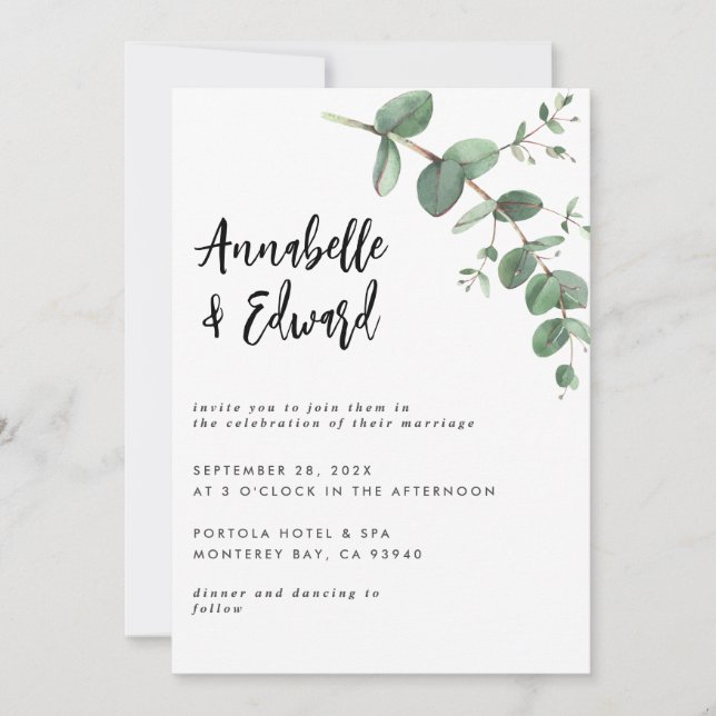 detalles e invitación del boda eucalipto (Anverso)