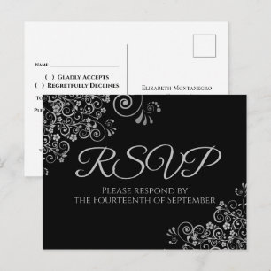 Detalles plateados Tarjeta de respuesta de boda ne