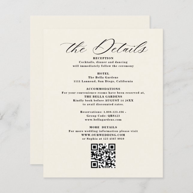 Detalles y tarjetas de Boda de código QR (Anverso / Reverso)