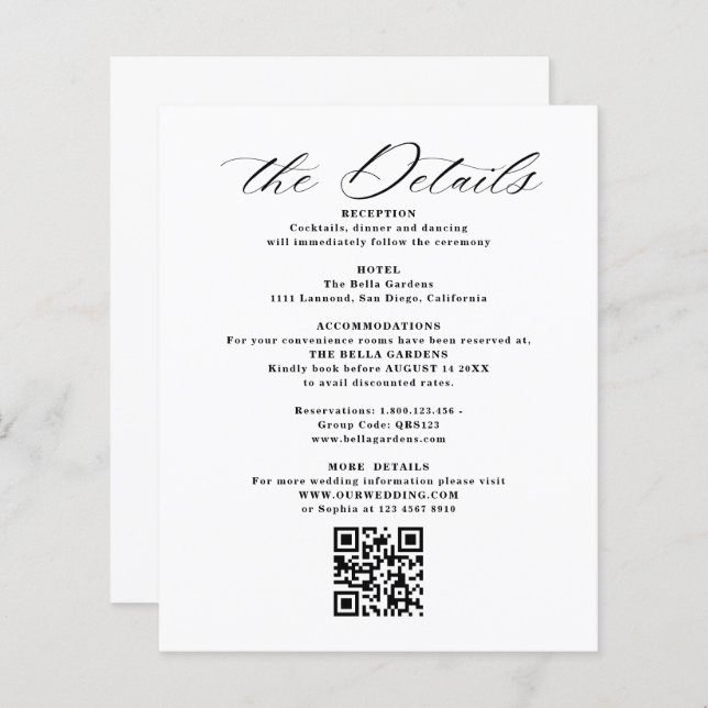 Detalles y tarjetas de Boda de código QR (Anverso / Reverso)