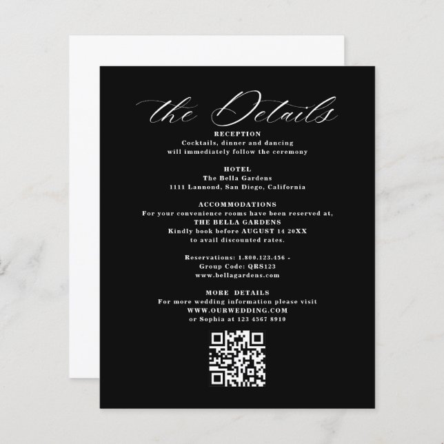 Detalles y tarjetas de Boda de código QR (Anverso / Reverso)