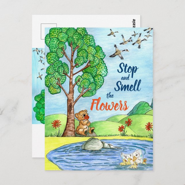 Detener y oler la postal de las flores (Anverso / Reverso)