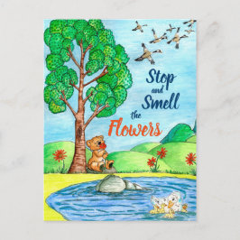 Detener y oler la postal de las flores