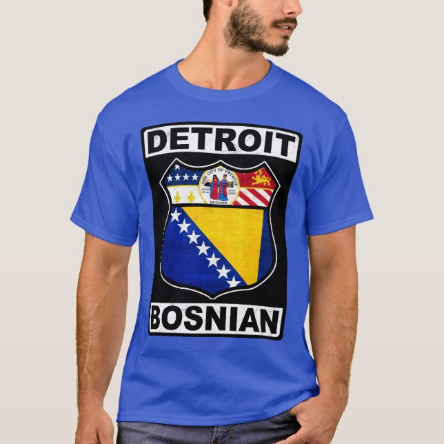 Detroit Bosnio Americano de diseño camiseta (Anverso)