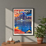 Detroit después de Poster de impresión de arte osc<br><div class="desc">Este elegante paisaje de Detroit, inspirado en el Art Deco, le ofrece un espacio elevado. Ricos azules y naranjas de inspiración nocturna capturan el icónico paisaje de la ciudad y reflejan su energía, historia y vibra moderna. Un gráfico de coches vintage hace un guiño al legado automotriz de Detroit, combinando...</div>