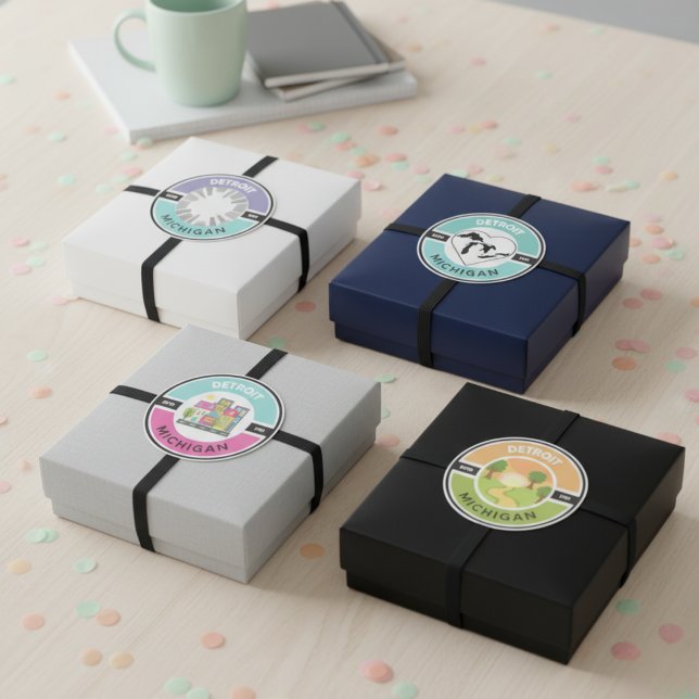 Detroit EST. 1701 Pegatinas de círculo (conjunto d (Detroit EST. 1701 Circle Stickers (Set of 4))