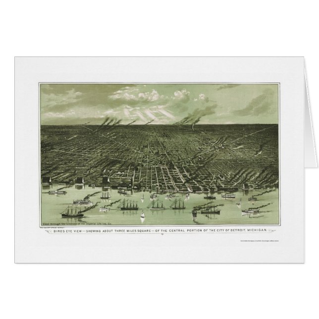 Detroit, mapa panorámico del MI - 1889 (Anverso (Horizontal))